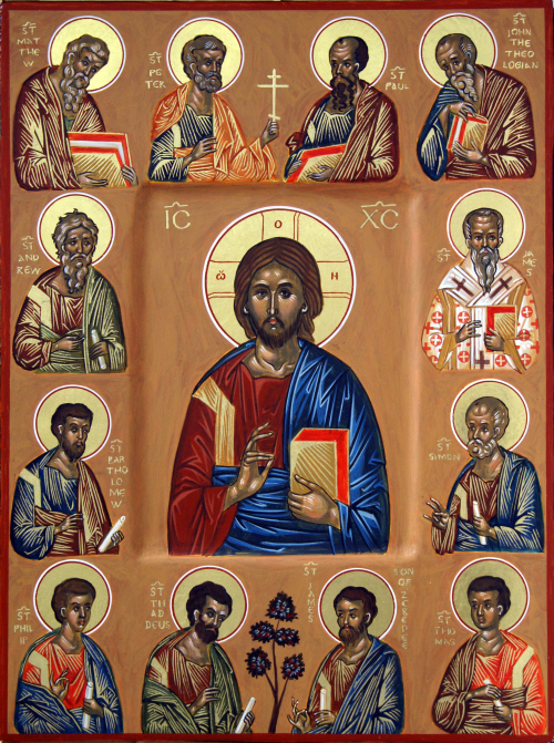 The Twelve Apostles, with our Lord, God, and Saviour, Jesus Christ, at the Centre. 